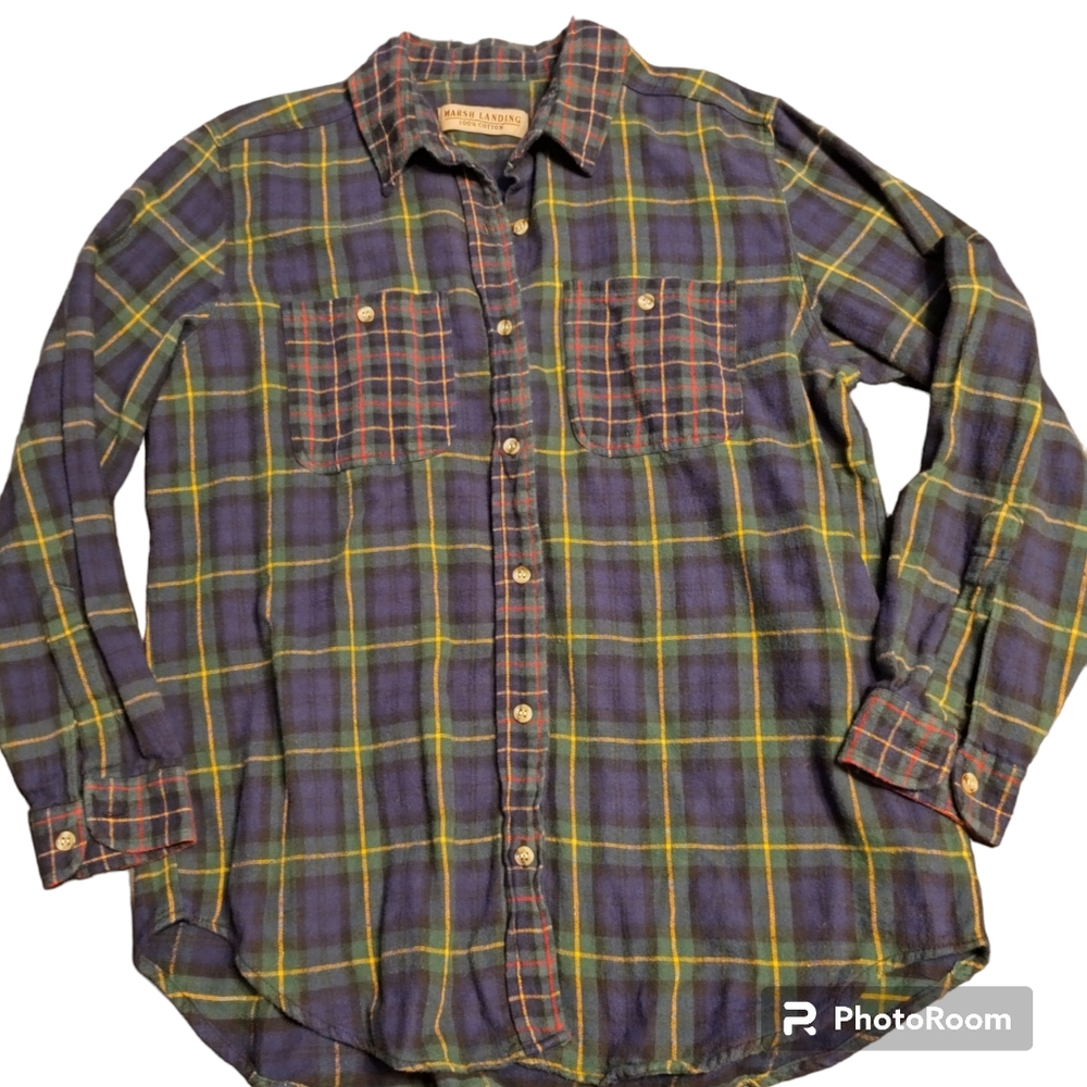 Marsh Landing flannel cotton plaid shirt L